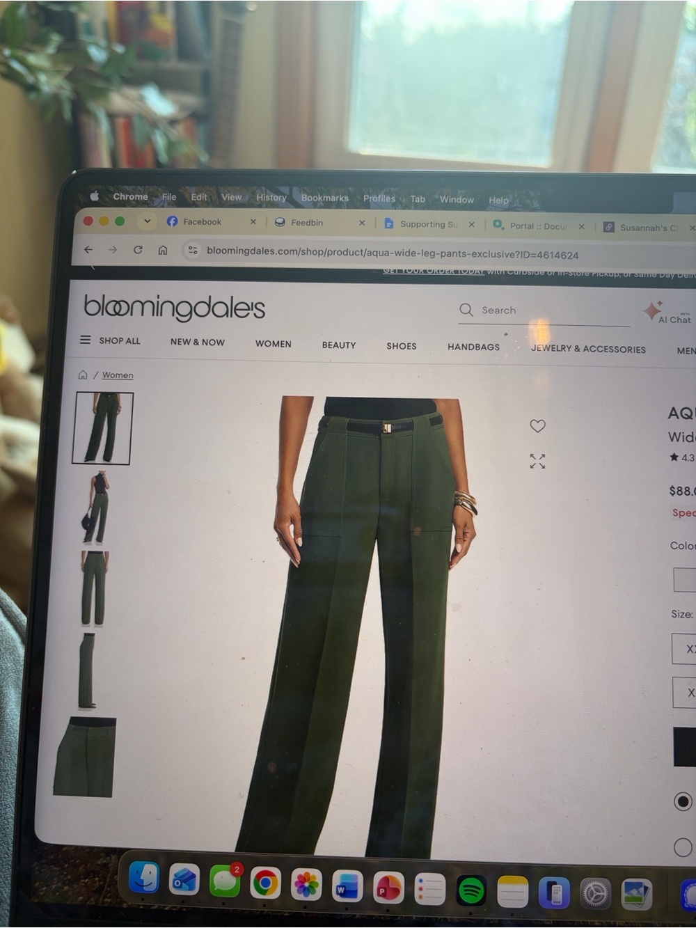 Aqua Dark Green V-Waist Wide-Leg Pants